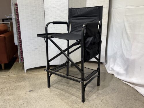 OMYSALON Tall Folding Director Chair w/ Collapsible Side Table & Storage