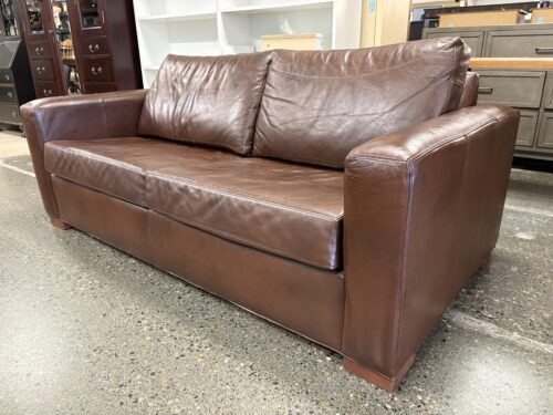 ETHAN ALLEN Tobacco Leather Track Arm 2-Cushion Sofa