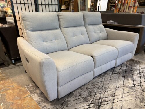 Pebble Grey 3-Seat Power Recliner w/ Adjustable Headrest