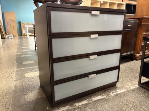 IKEA Hopen Espresso 4-Drawer Frosted Glass Front Bachelor Chest