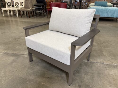 NEW! Pavillion Outdoor Chair with Beige Cushions and Metal Base