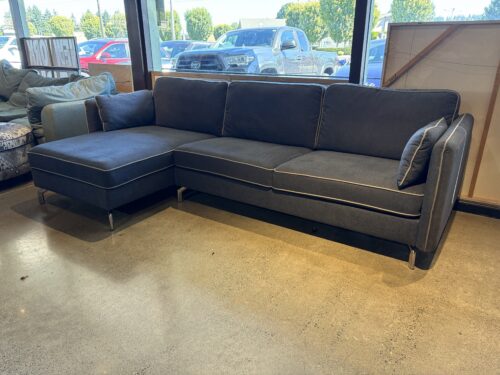 FINE HOME Charcoal Blue L-Shaped Sectional with Chaise Lounge