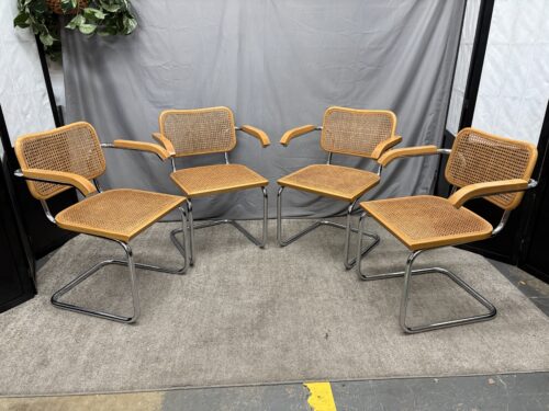 CIDUE Vintage Blonde Marcel Breuer Style Cane & Chrome Cantilever Chair (Set of 4)