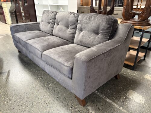 Dark Grey Fabric Tufted Back 3-Cushion Sofa