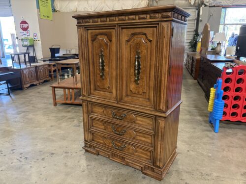 THOMASVILLE Vintage Solid Wood 5 Drawer Armoire with Ornate Brass Swing Pulls