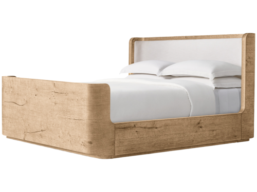 RESTORATION HARDWARE Oslo King Aged Greige Oak Natural Fabric Shelter Bed & Footboard