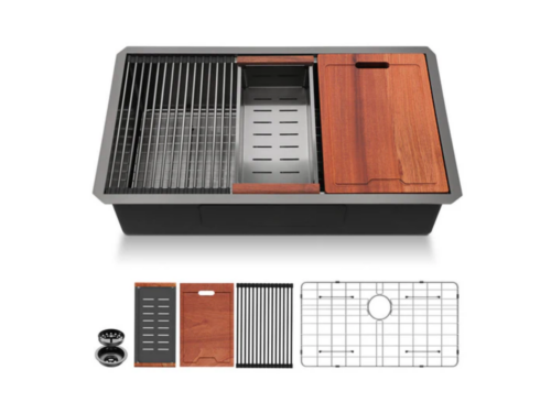 NEW! LORDEAR 27" Black Undermount 16 Gauge Stainless Steel Workstation Kitchen Sink Model # ULS27BR