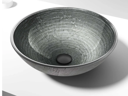 NEW! VIGO Giovanni Artistic Silver Glass Round Vessel Bathroom Sink