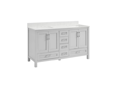 ALLEN + ROTH Crest Hill 60" Muse Gray Undermount Double Sink Bathroom Vanity with Carrara Engineered Marble Top