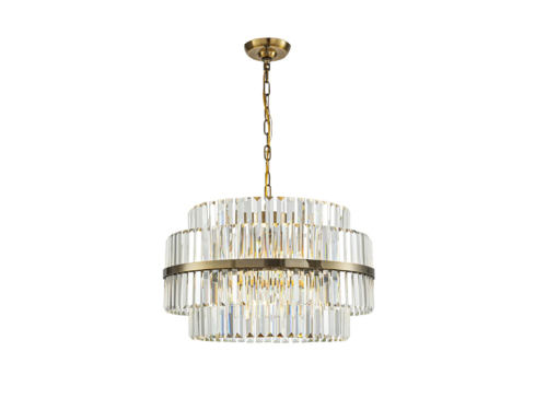 ALOA DÉCOR 6 Light Modern Round Crystal Chandelier in Antique Brass Luxury Tiered Pendant Light