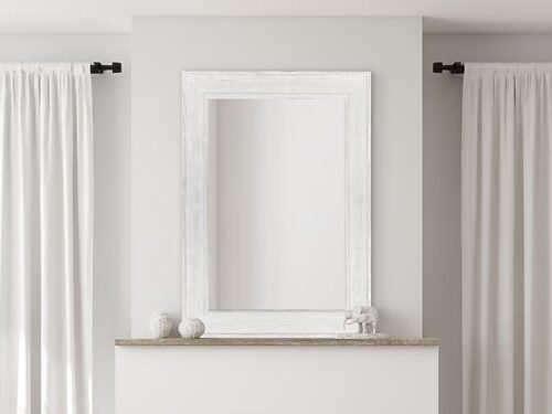NEW! ALLEN + ROTH 30" W x 42" H Rectangle White Wash Wood Polished Wall Mirror