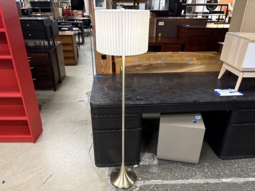 Modern Champagne Metal Floor Lamp w/ White Pleated Shade