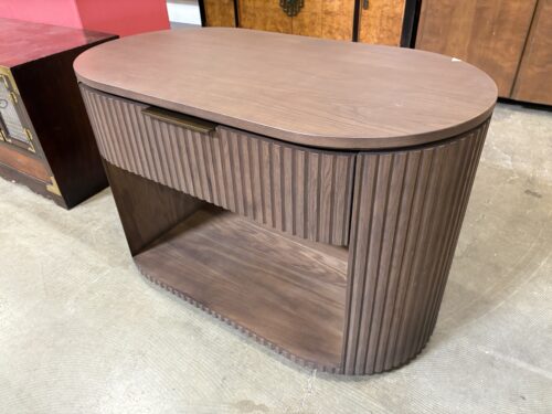 RESTORATION HARDWARE Byron Dark Finished White Oak Fluted Single Drawer Oval Bedside Table