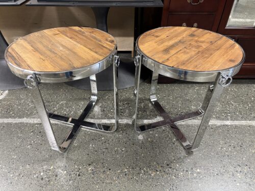 UTTERMOST Berdine Wood & Chrome Round Side Table (Set of 2)