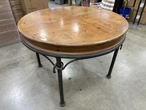Rustic Industrial Round-to-Oval Dining Table with Iron Legs and Extension Leaf