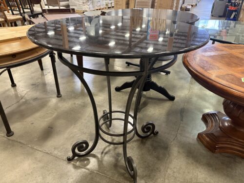 Black Marble Top Bistro Table with Decorative Wrought Iron Base