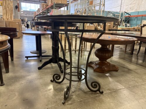Black Marble Top Bistro Table with Decorative Wrought Iron Base