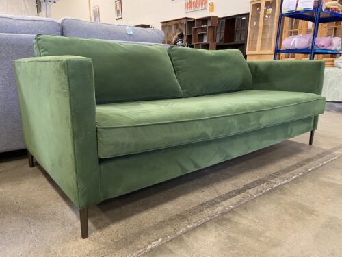 WEST ELM Harris Loft Sofa in Evergreen Performance Velvet with Wood Legs