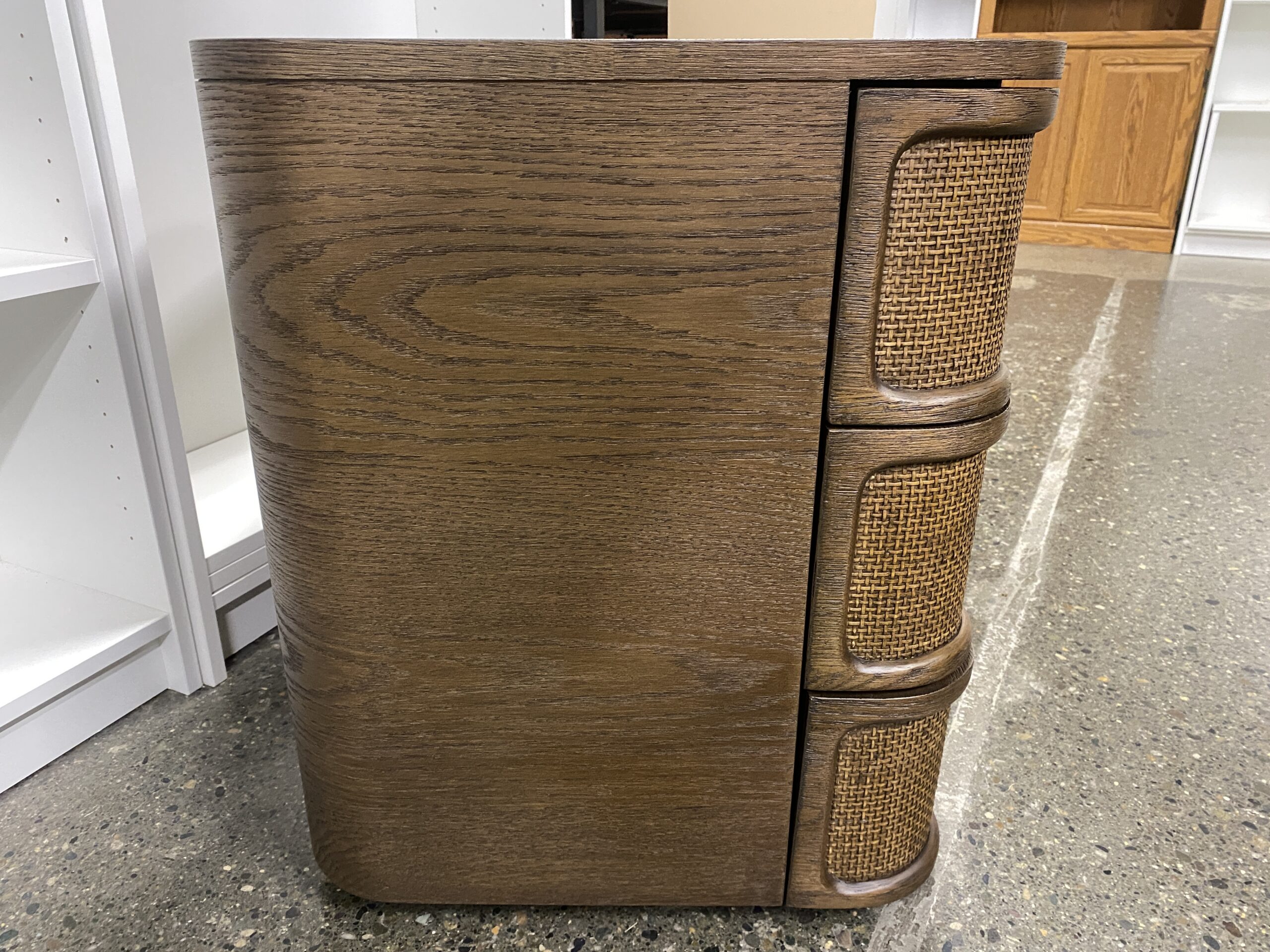 RESTORATION HARDWARE Trieste Nightstand Closed in Brown Oak/Cane