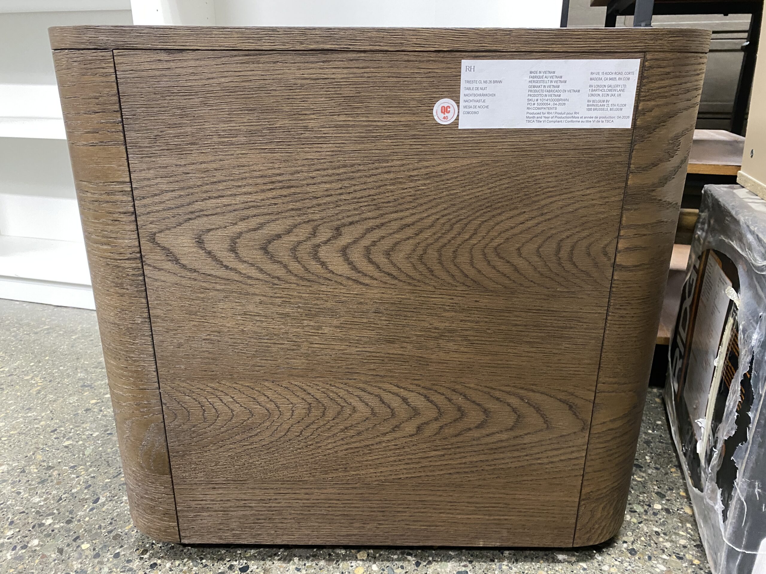 RESTORATION HARDWARE Trieste Nightstand Closed in Brown Oak/Cane