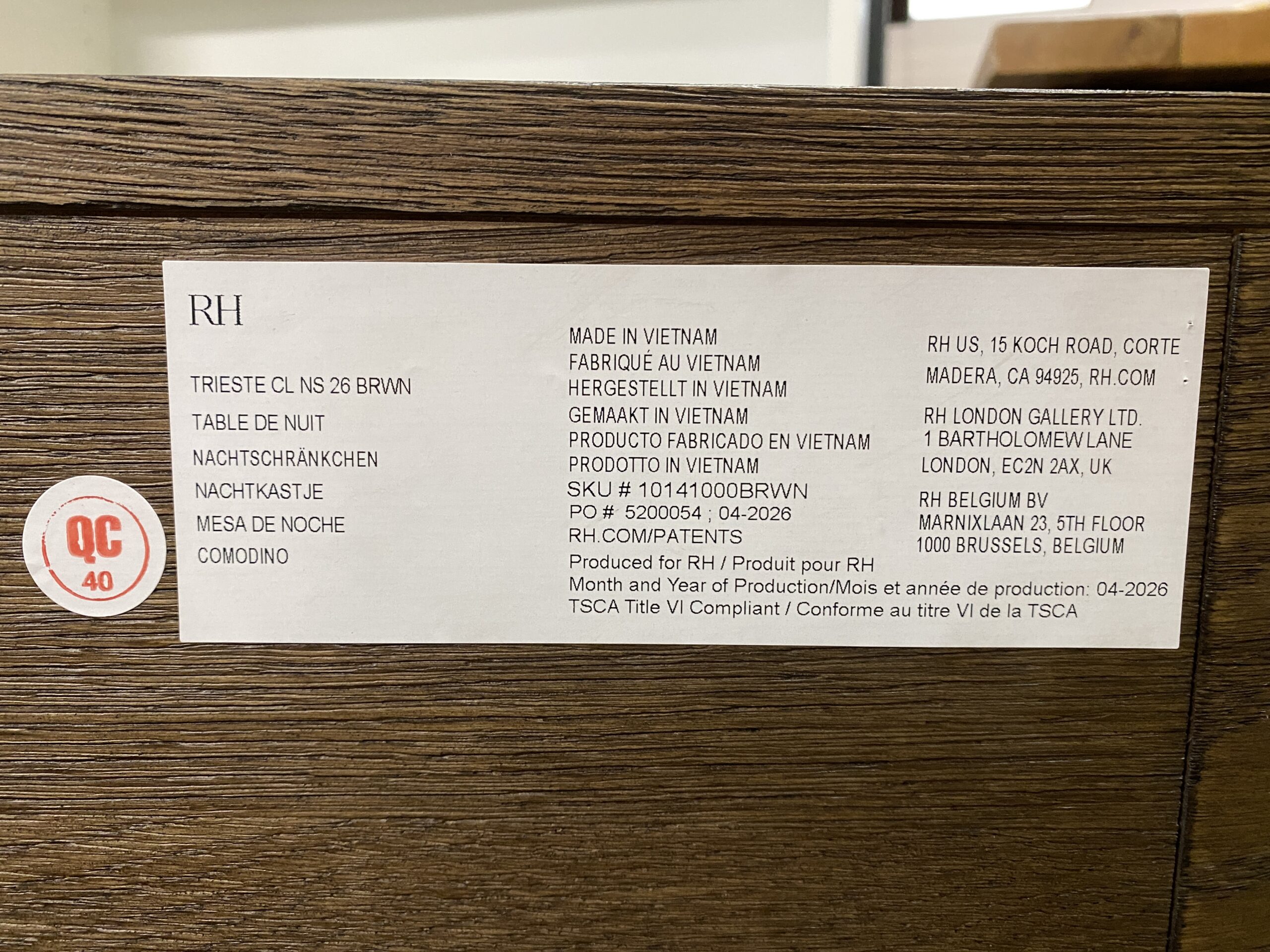 RESTORATION HARDWARE Trieste Nightstand Closed in Brown Oak/Cane