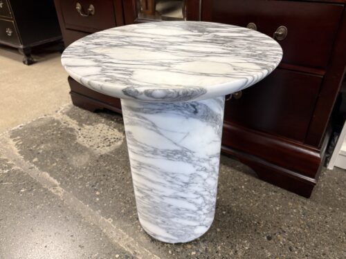 RESTORATION HARDWARE Cupola Carved Italian Arabescato Marble Round Side Table