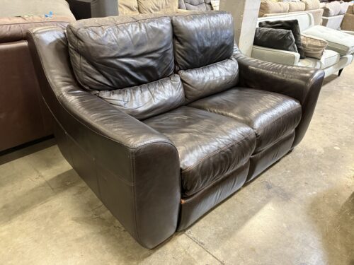 Deep Espresso Leather Manually Reclining Loveseat with Hidden Pulls