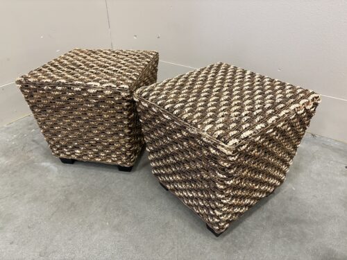 Square Braided Wicker Footstool (Set of 2)