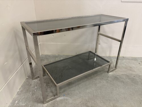 Vintage Sleek Glass and Chrome 2 Tier Sofa Table