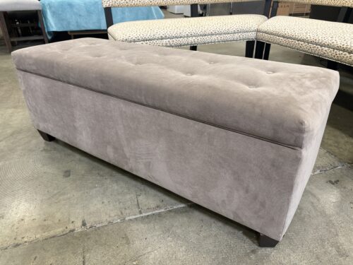 Large Taupe Microplush Tufted Storage Ottoman with Divider Insert