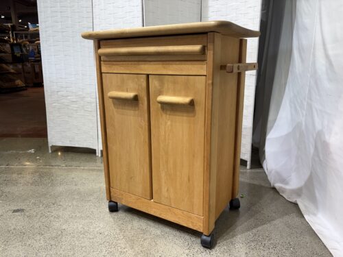 Beech Kitchen Cart with Single Drawer and Cabinet Storage