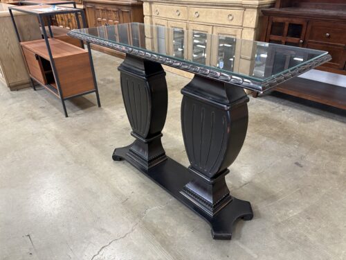 Noir Finish Decorative Wooden Entry Table with Glass Top