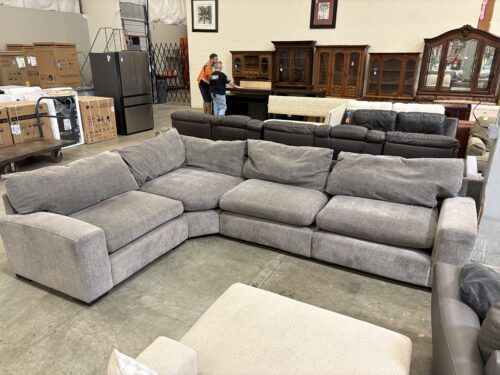 PARAGON Light Grey Plush Chenille L-Shaped Sectional