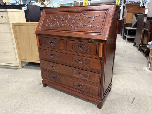 Carved Rosewood Asian Style Secretary Desk