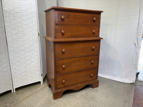 Vintage Wood Five Drawer Dresser with Wooden Knobs