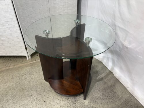 Contemporary Round End Table with Open-Sided Structural Panel