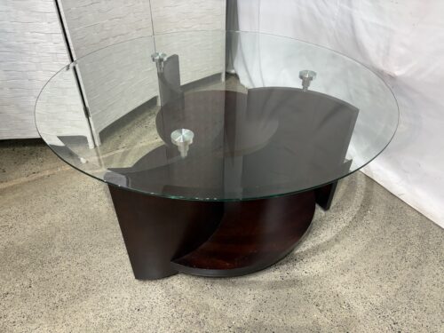 Contemporary Round Coffee Table with Open-Sided Structural Panel