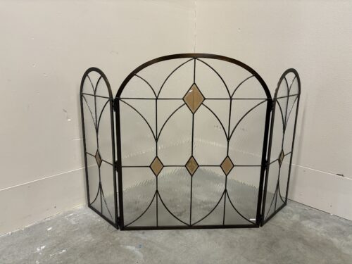 Vintage Fireplace Screen with Stained and Textured Glass Details
