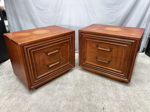 Vintage Mid Century 2-Drawer Nightstand w/ Wood & Brass Hardware