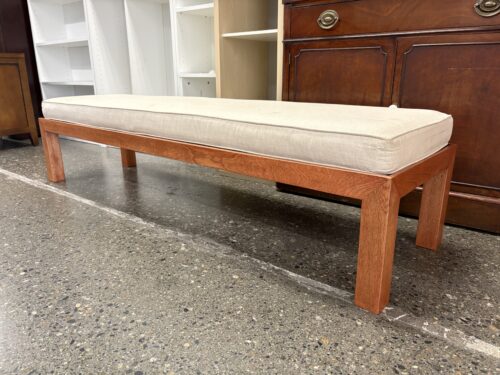 Modern Wood Bench w/ Cream Fabric Cushion