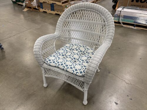 PIER 1 IMPORTS White Outdoor Wicker Armchair with Blue Knot Print Cushion
