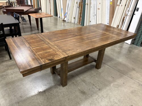 ASHLEY FURNITURE Extendable Solid Wood Rustic Style Dining Table with 2 Leaves and Trestle Base