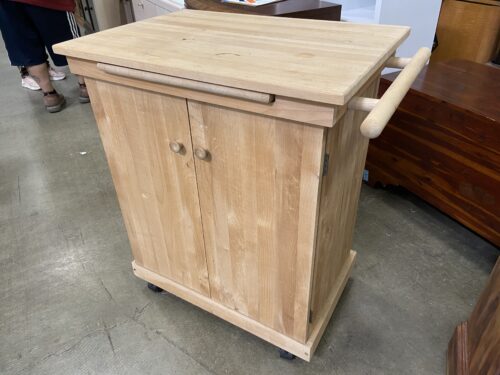 Natural Wooden Kitchen Island with Towel Rack and Cutting Board