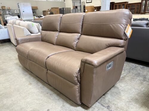 NEW! LA-Z-BOY Cocoa Brown Leather Power Plus Reclining Sofa with Adjustable Headrest and Lumbar