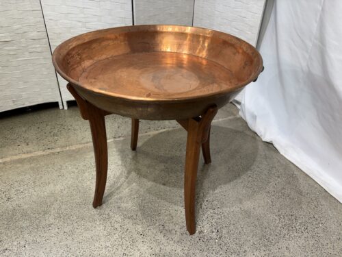 Vintage Hammered Copper Tray Top Table with Mahogany Base