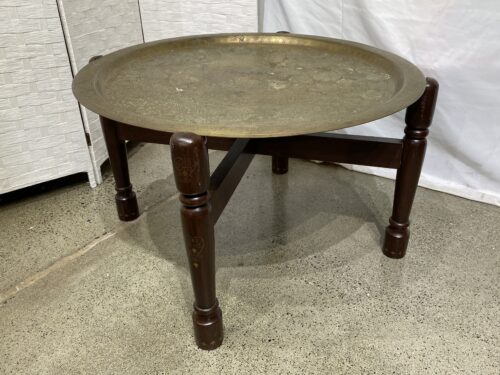 Hand Engraved Brass Tray Tea Table w/ Collapsible Base