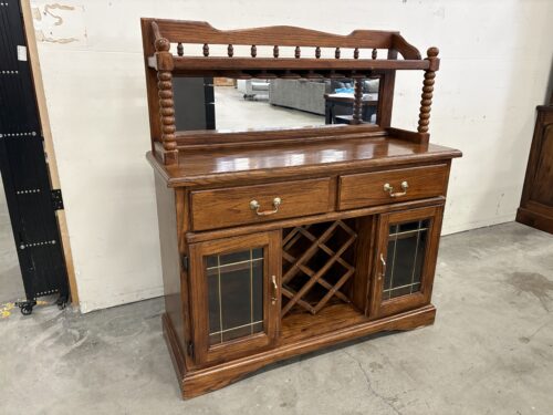Dark Finished 2 Piece Mirrored Wine Cabinet with Glass and Bottle Storage