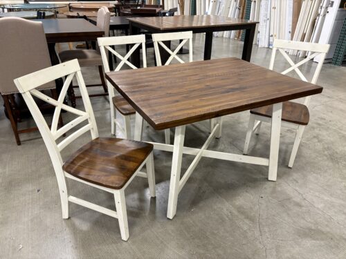 Farmhouse Style Dining Set with Rustic Table Top and 4 Lattice Back Chairs