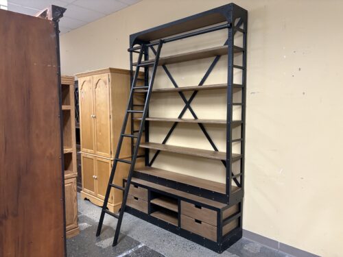 RESTORATION HARDWARE 1950's Dutch Shipyard Industrial Library Bookcase w/ Ladder