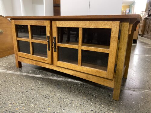 Light Wood Mission Style Glass Door TV Stand